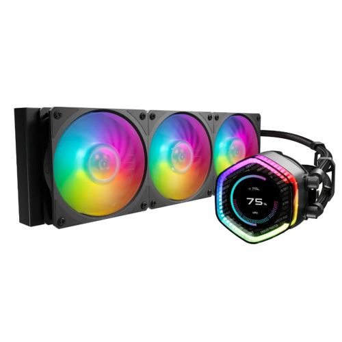 Cooler Master MasterLiquid 360 ION ARGB Liquid CPU Cooler, 360mm, Dual Chamber Design, 3 x Mobius ARGB Fans, Customisable LCD Display, Black Cooler Master MasterLiquid 360 ION ARGB Liquid CPU Cooler, 360mm, Dual Chamber Design, 3 x Mobius ARGB Fans, Customisable LCD Display, Black